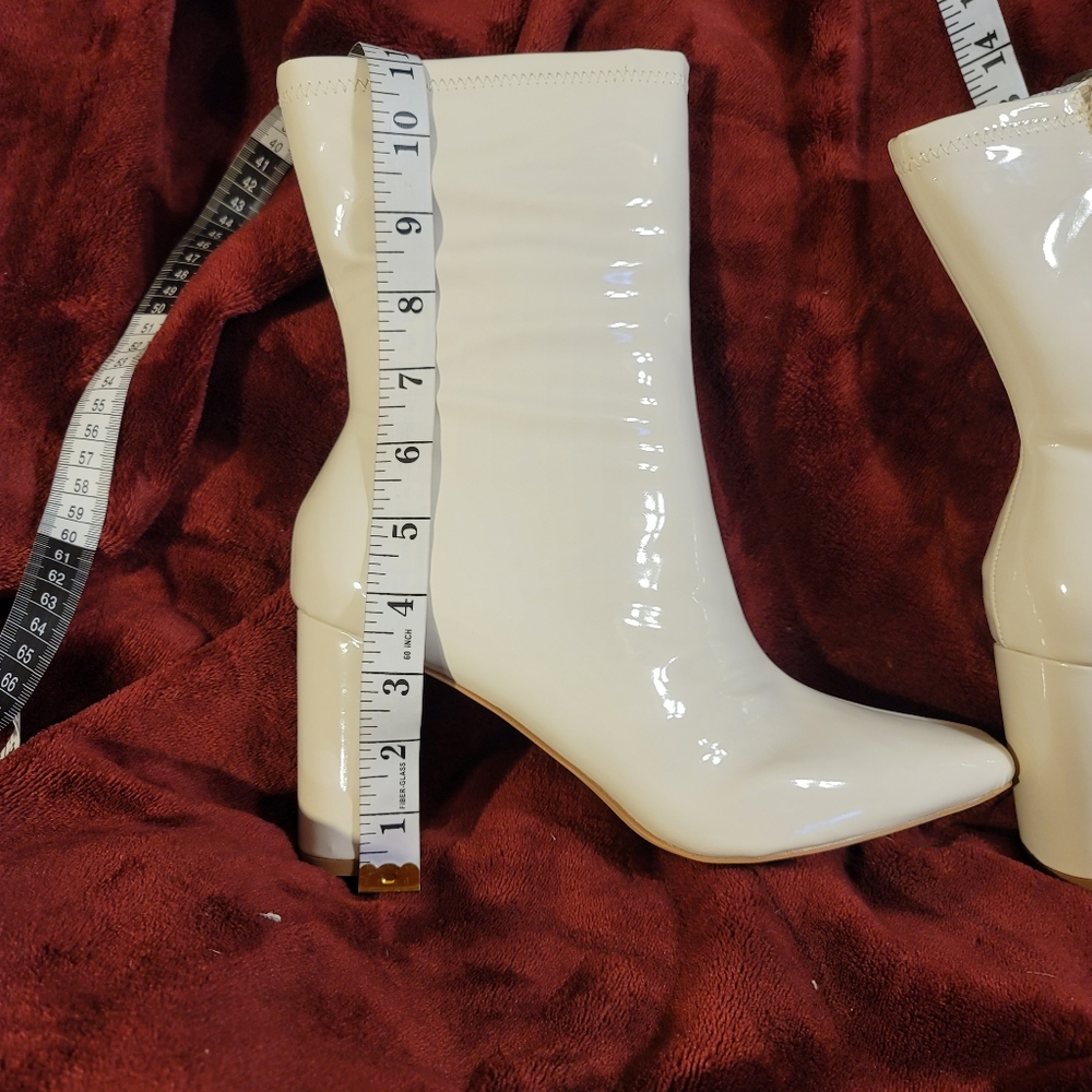 NIB MID CALF GO GO BOOTS Patent Leather Block Heel Side Zip Size 9 - Picture 7 of 12